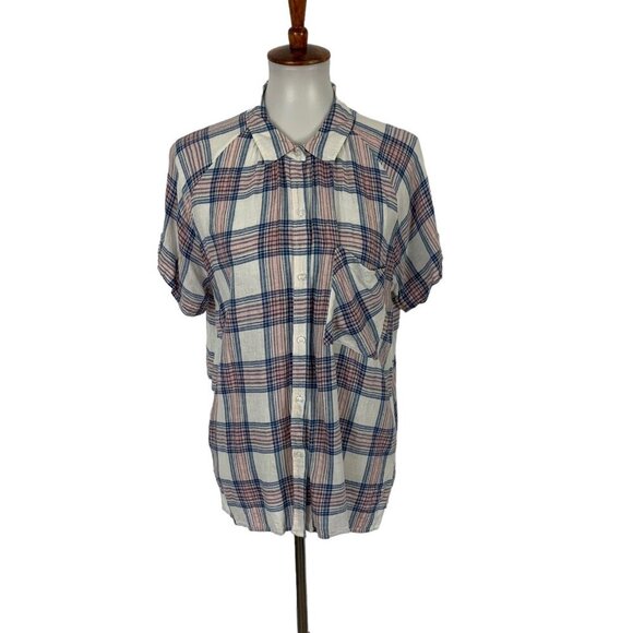Rails Plaid Button Down Shirt Large Blue Cotton Soft Short Sleeve Top - Picture 1 of 7